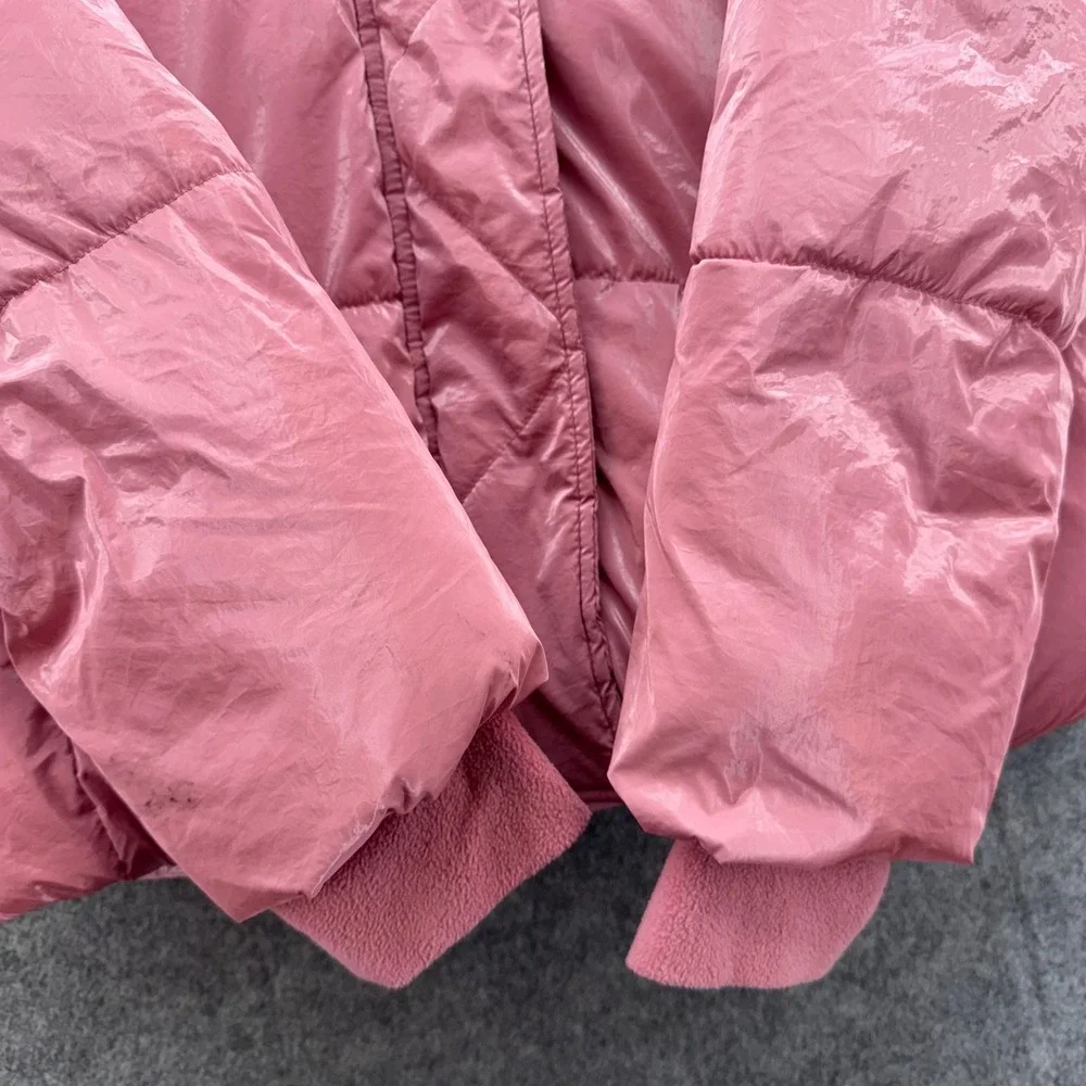 GAP Kids Girls Puffer Jacket Size L Pink Shiny Hooded Winter Coat Apres Ski Cozy